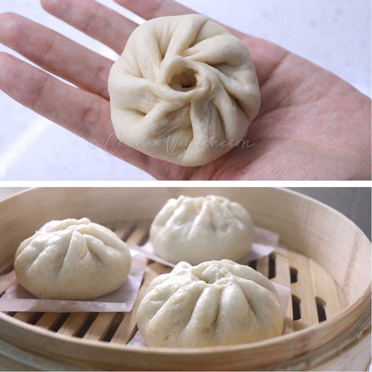Home cooked Chinese steamed pork buns (baozi)