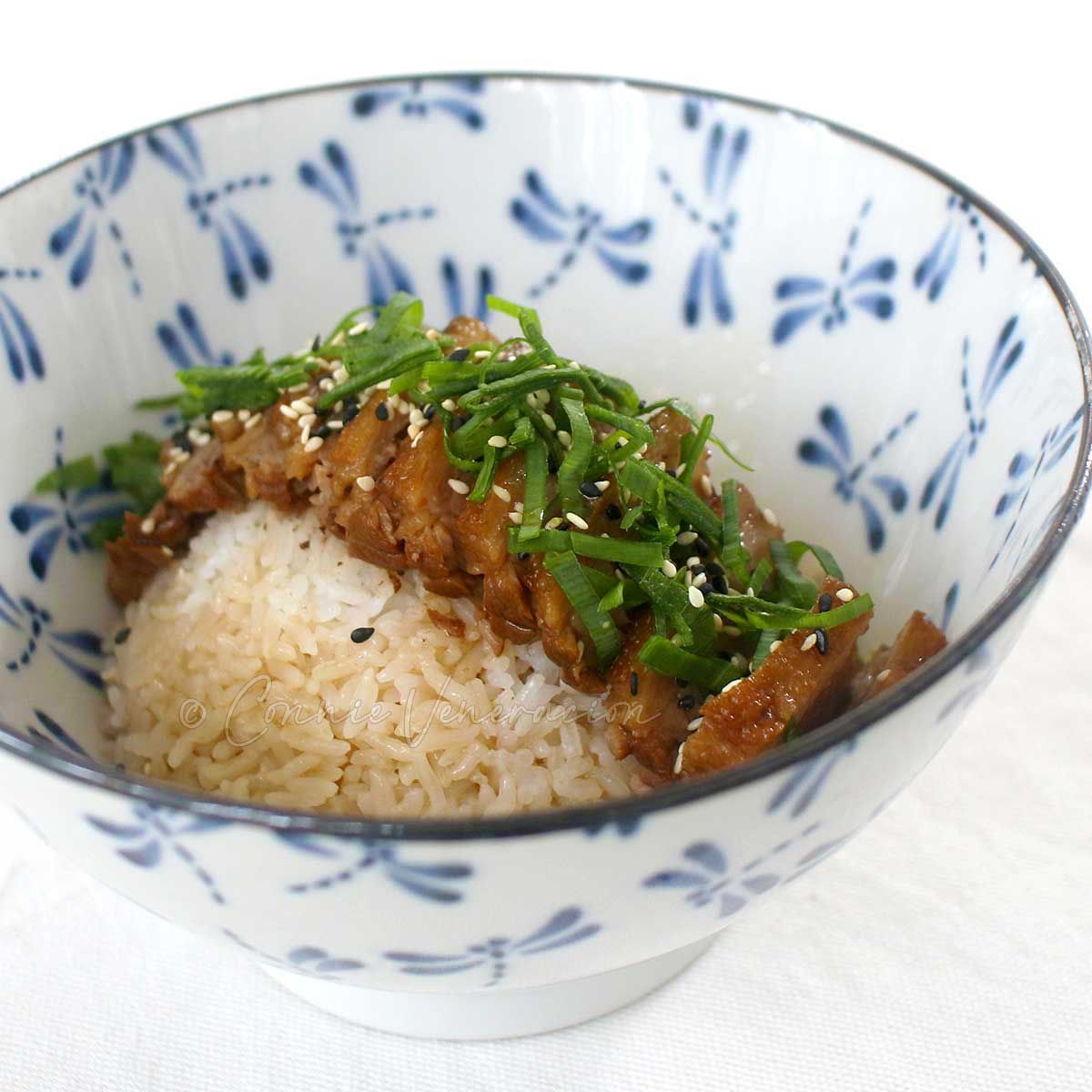 Soy ginger braised beef rice bowl