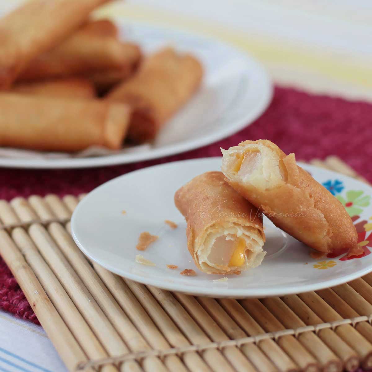 Nian gao and cheese spring rolls