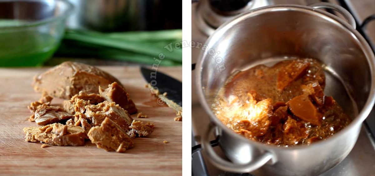 Palm sugar, chopped and boiled
