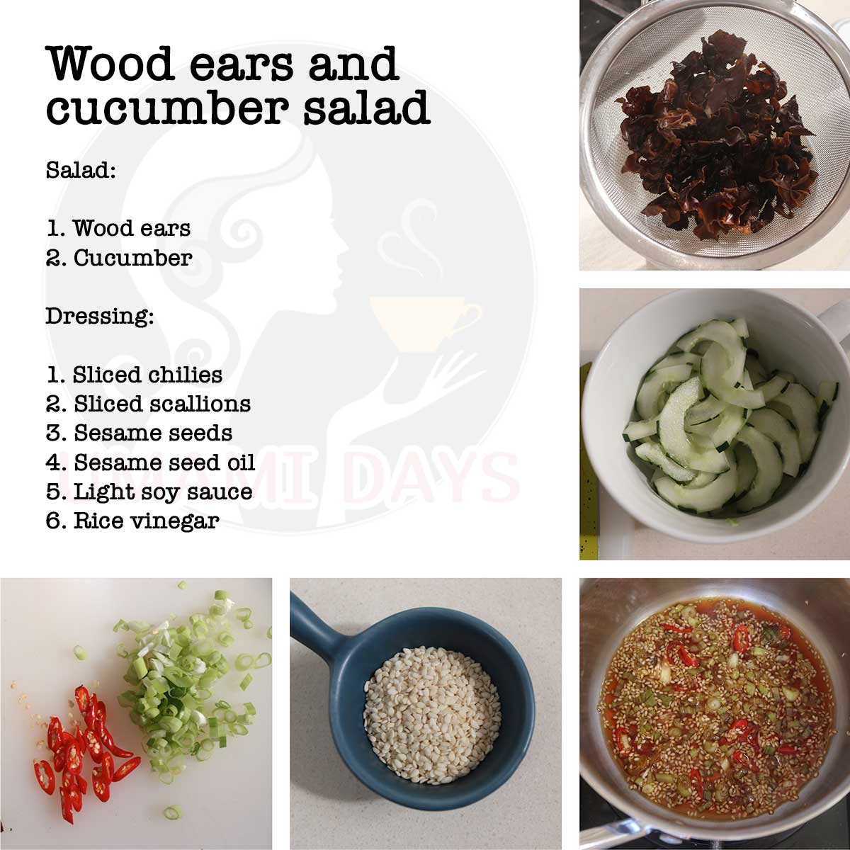List of ingredients for Wood ears and cucumber salad