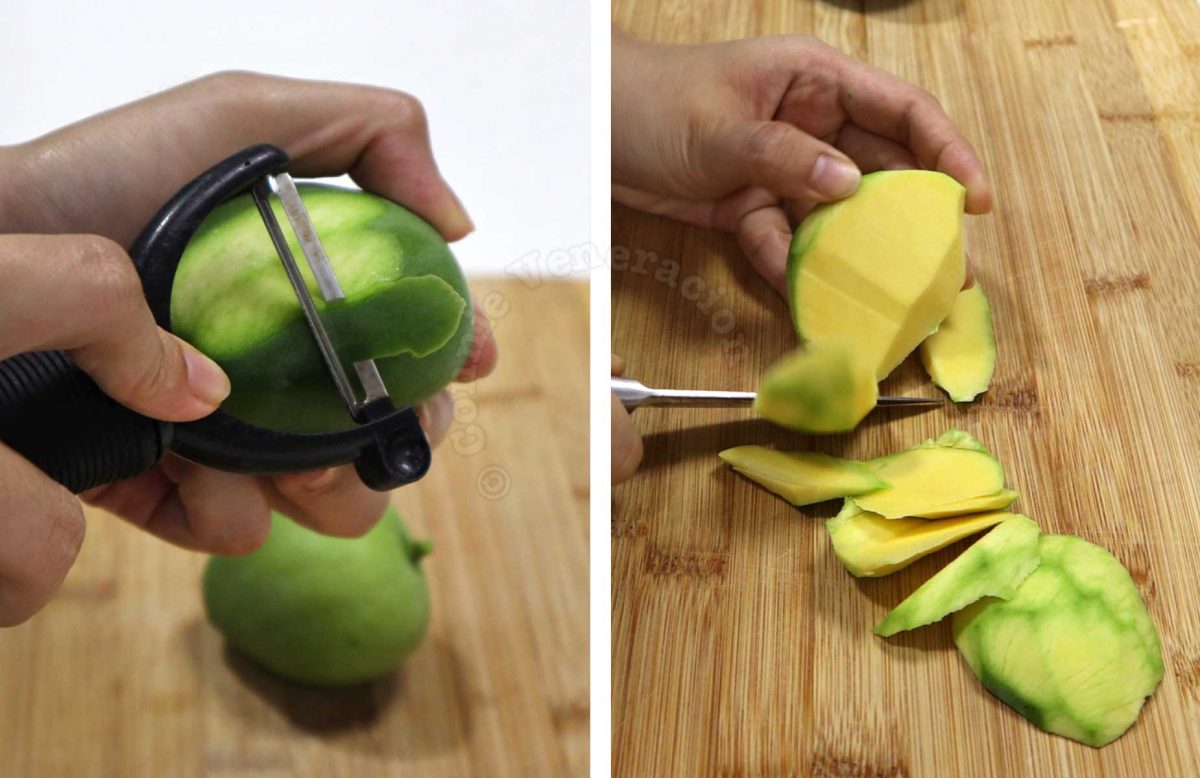 How to peel and cut an unripe (green) mango