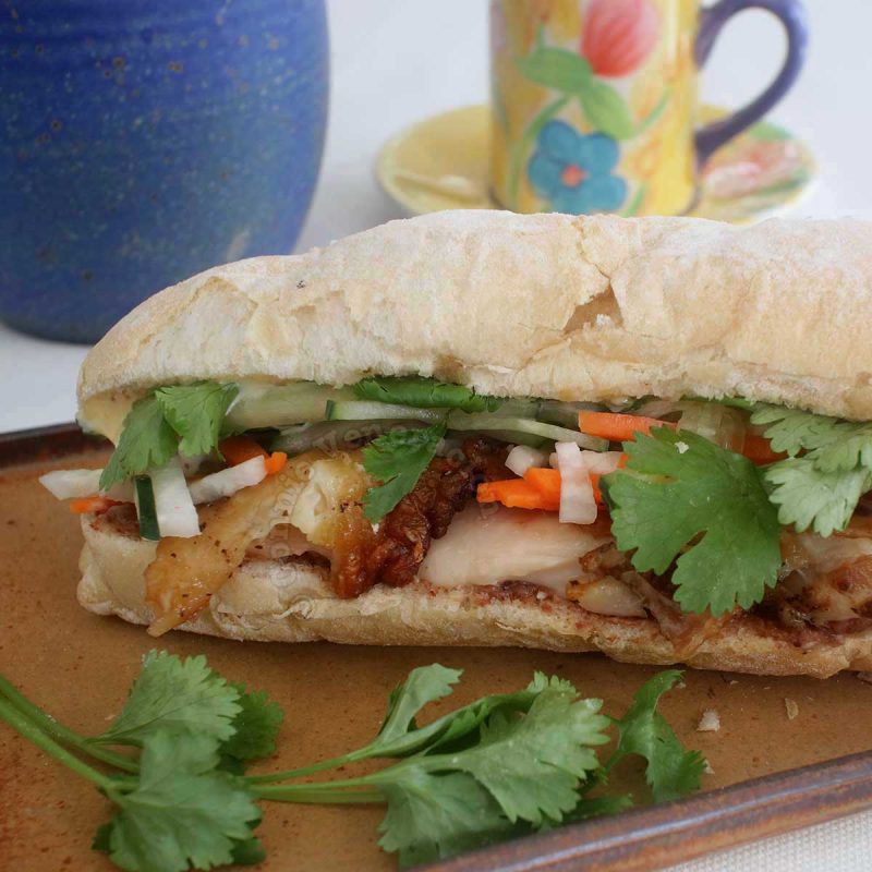 Air fried lemongrass chicken banh mi