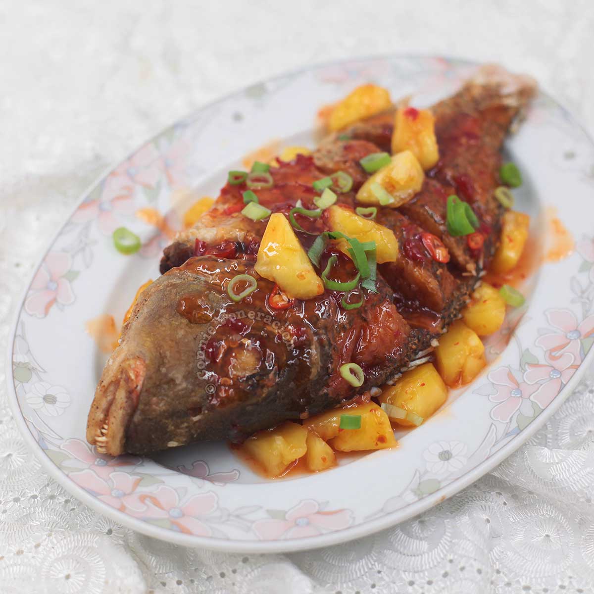 Fried whole fish with chili pineapple sauce