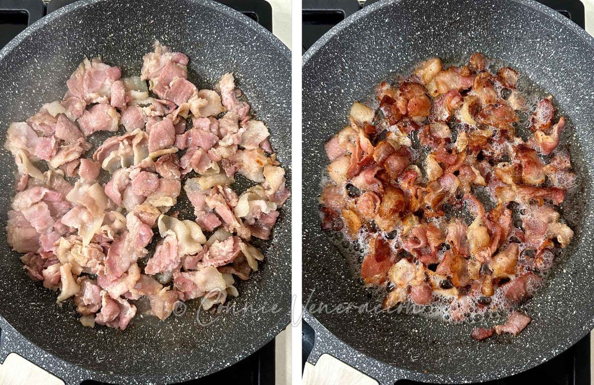 Frying bacon to render fat