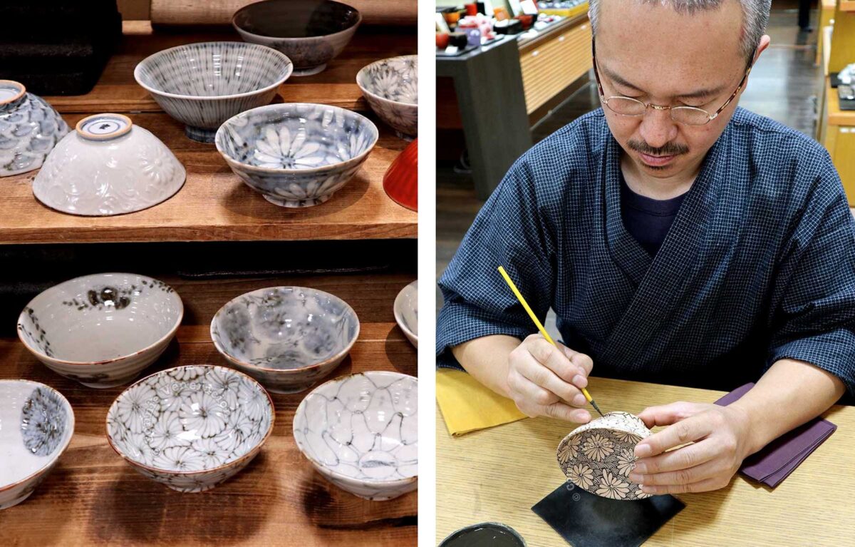 An artist painting bowls (yes, I asked permission to take photos!) at Isetan Department Store in Kyoto Station.