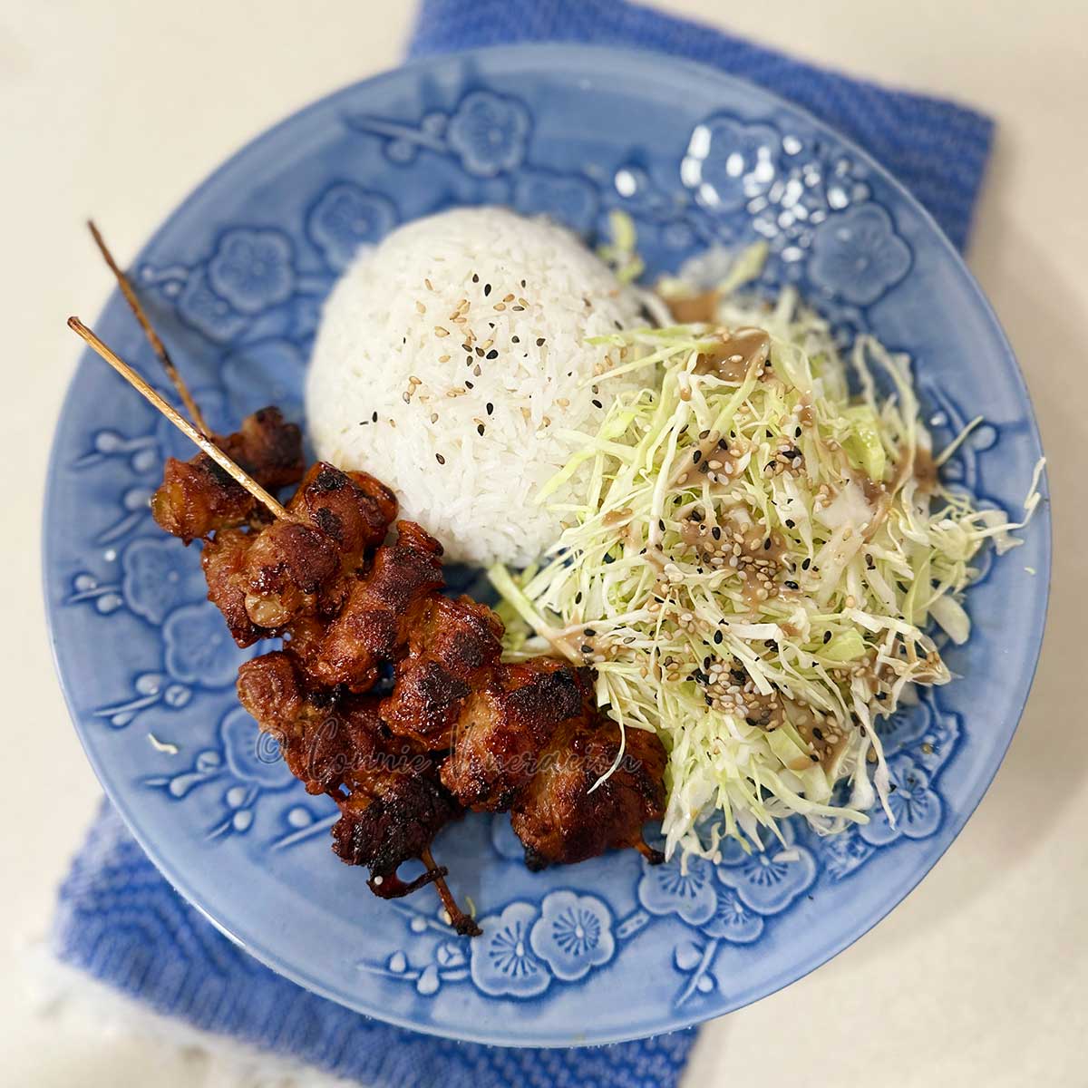 Skewered pork belly teriyaki