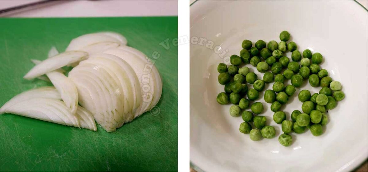 Sliced onion / sweet peas