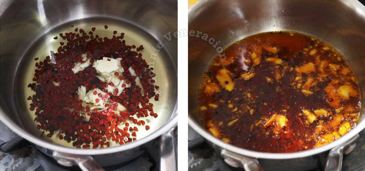 Rendering color from annatto seeds to make chicken inasal basting oil