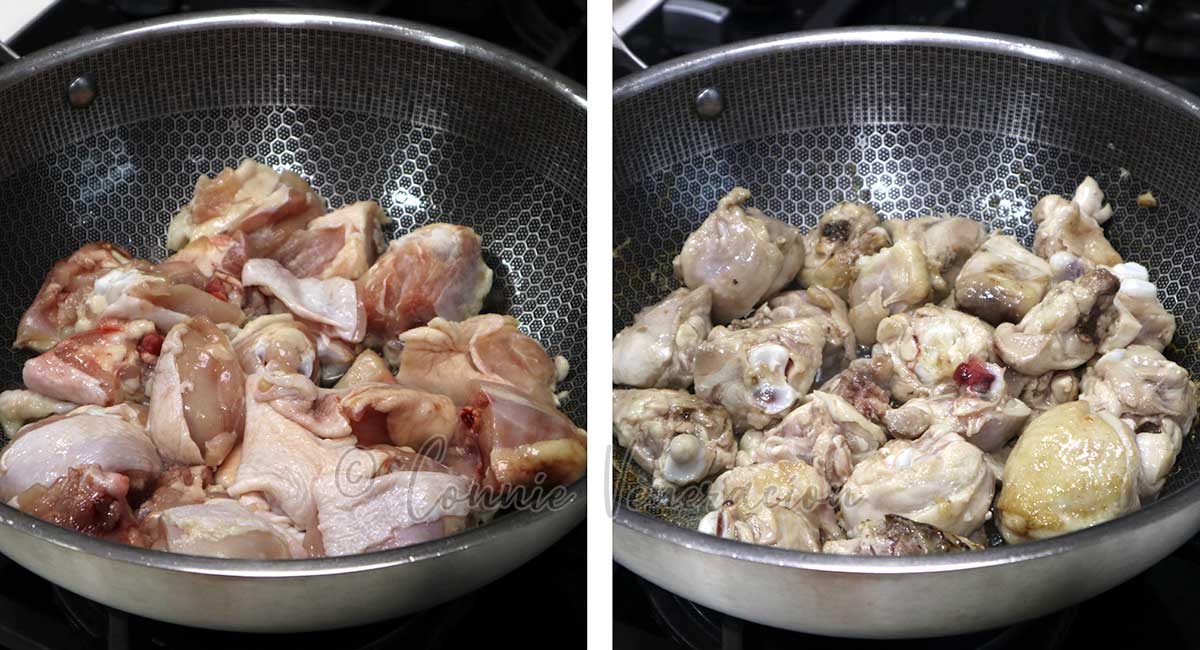 Browning chicken in wok