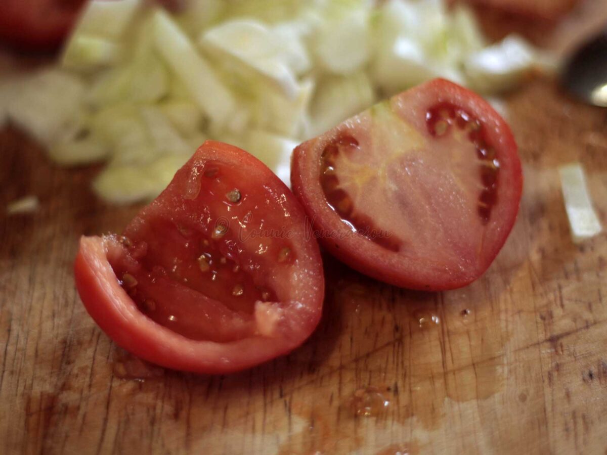 Tomato halves with core and seeds removed
