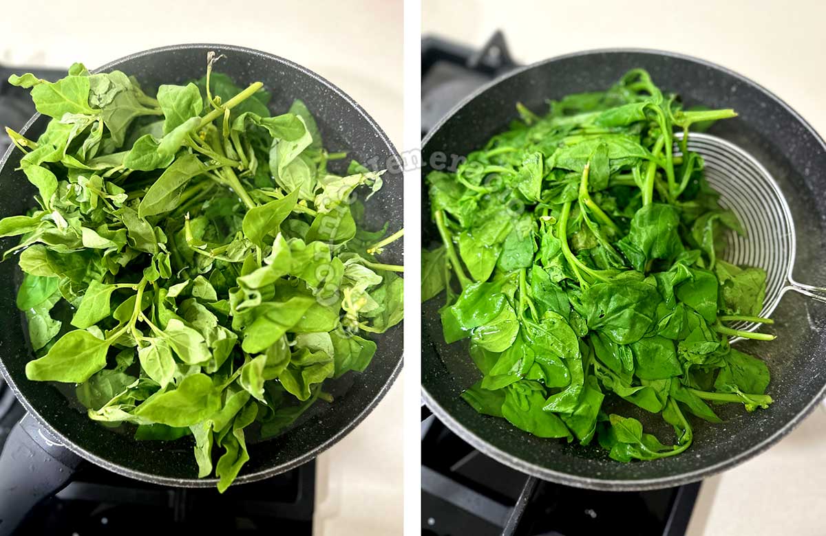 Blanching spinach