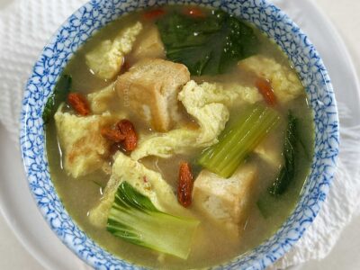 Tofu, egg and bok choy soup