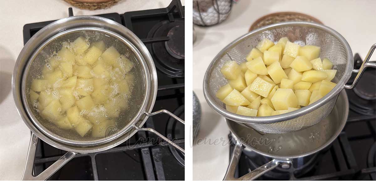 Boiling cubed potatoes