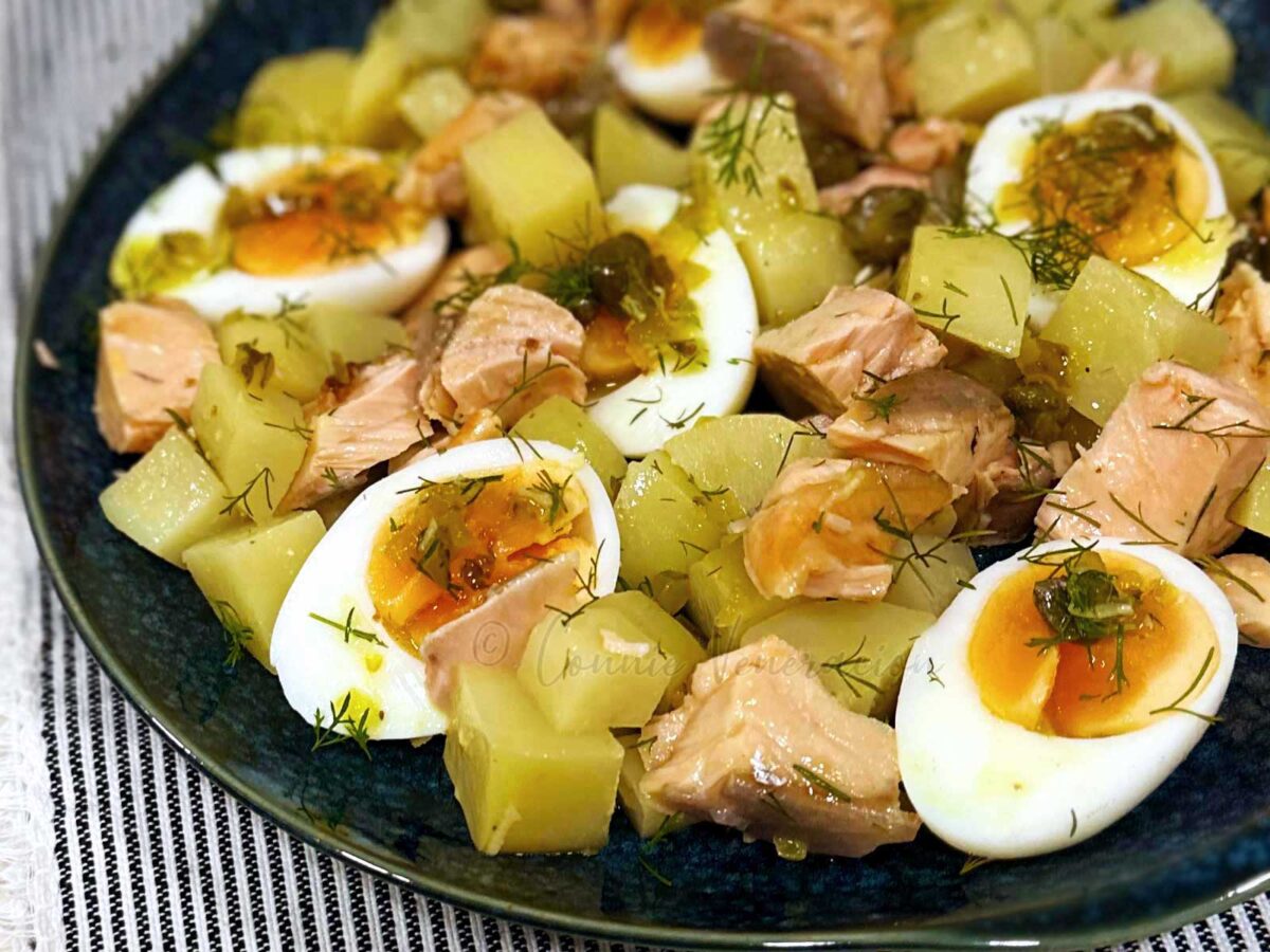 Salmon, potato and egg salad