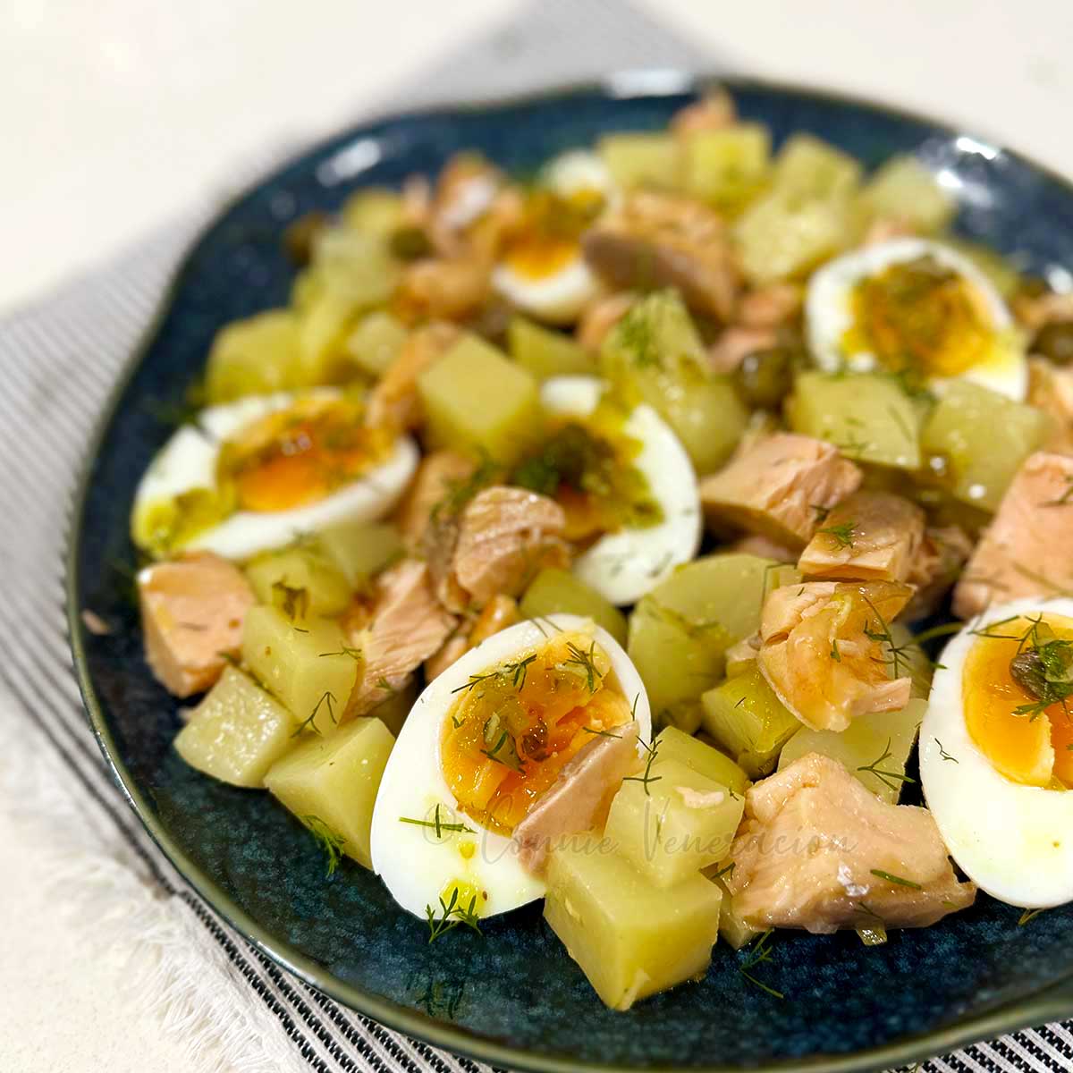 Salmon, potato and egg salad