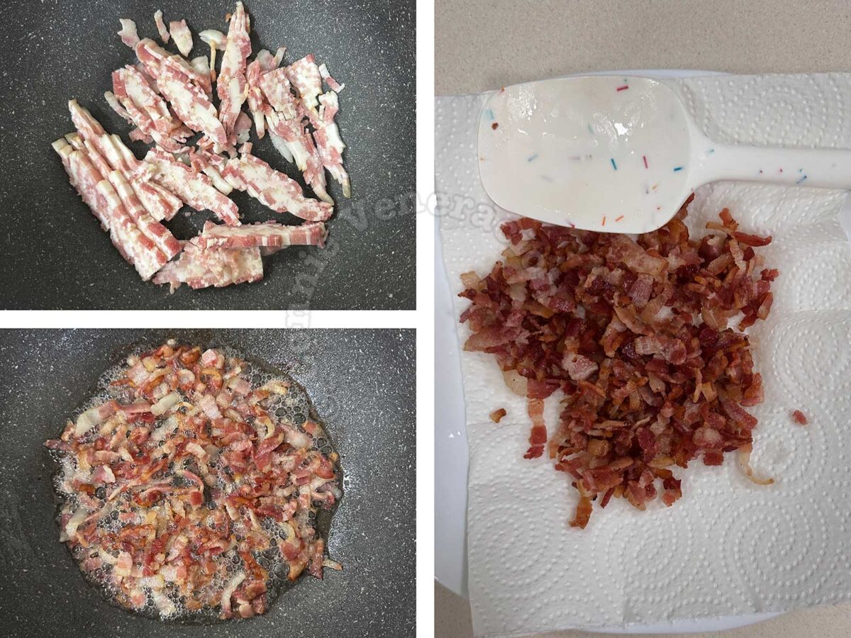 Frying thin strips of belly bacon