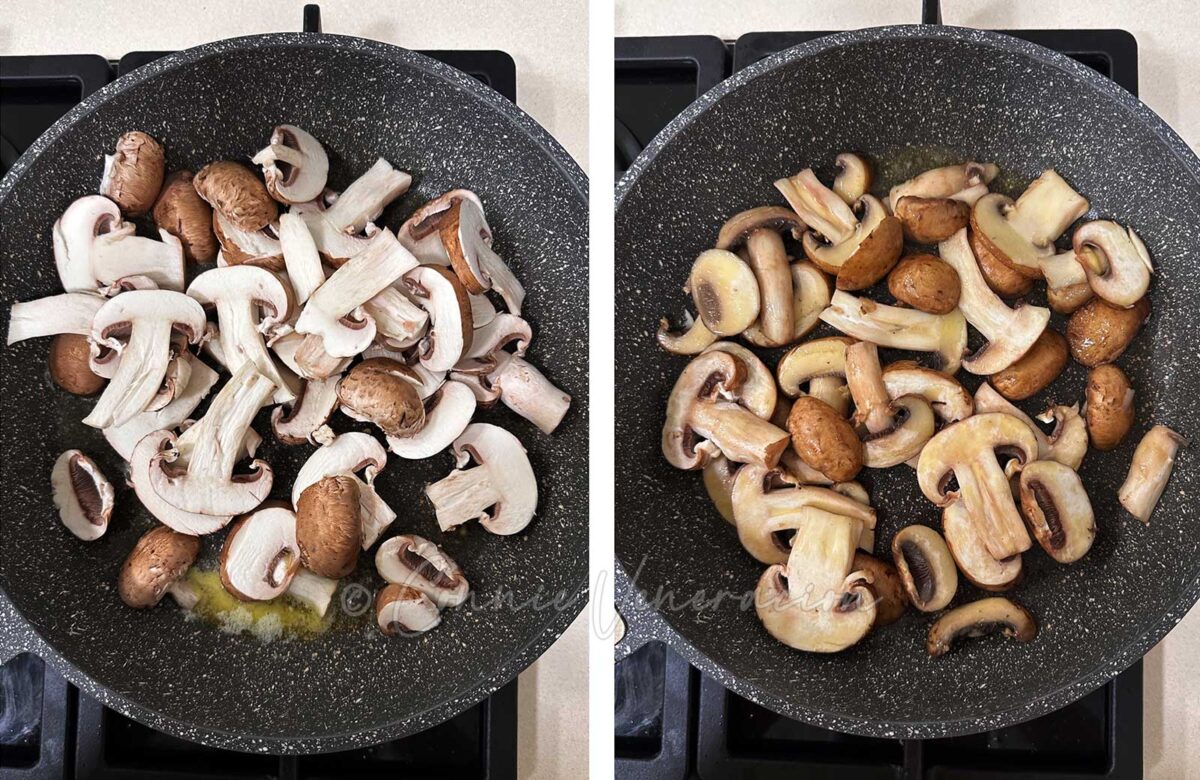 Sauteeing sliced mushrooms
