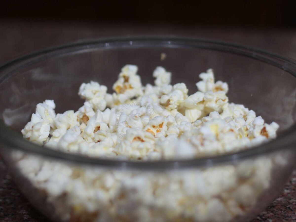 Regular popcorn cooked in the microwave