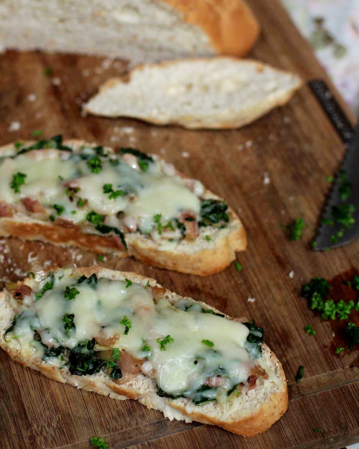 Bacon, spinach and cheese toast