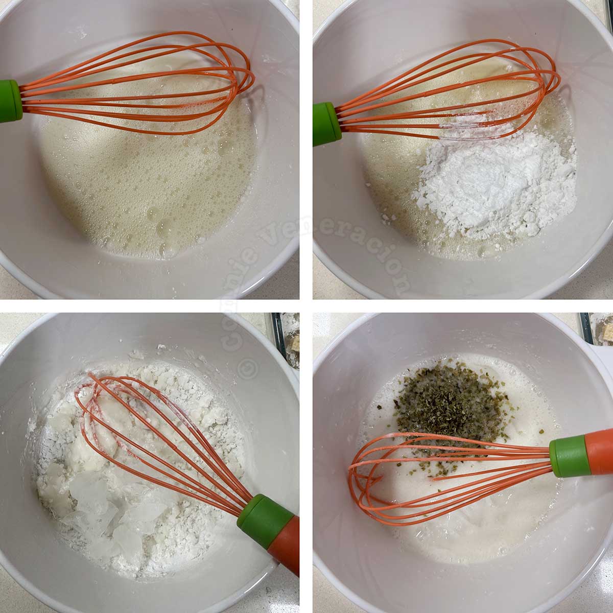 Whisking ice, water and starch