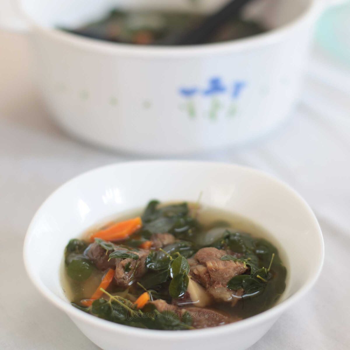 Beef soup with ginger and moringa (malunggay) leaves