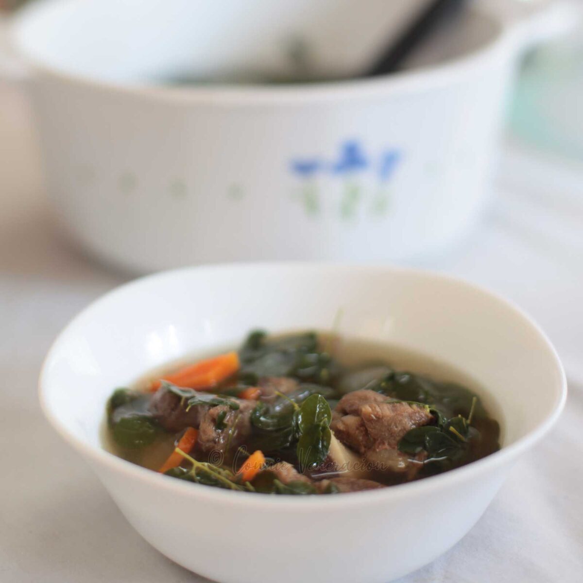 Beef soup with ginger and moringa (malunggay) leaves