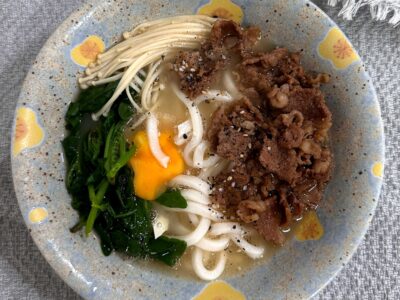 Beef and mushroom udon soup