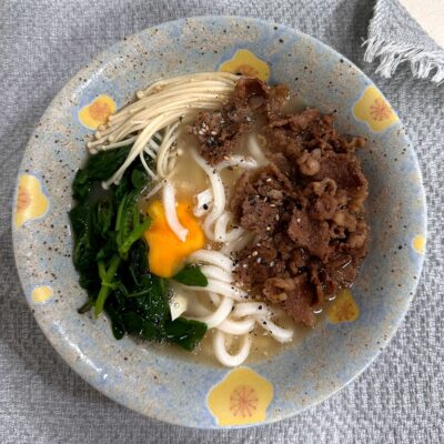 Beef and mushroom udon soup