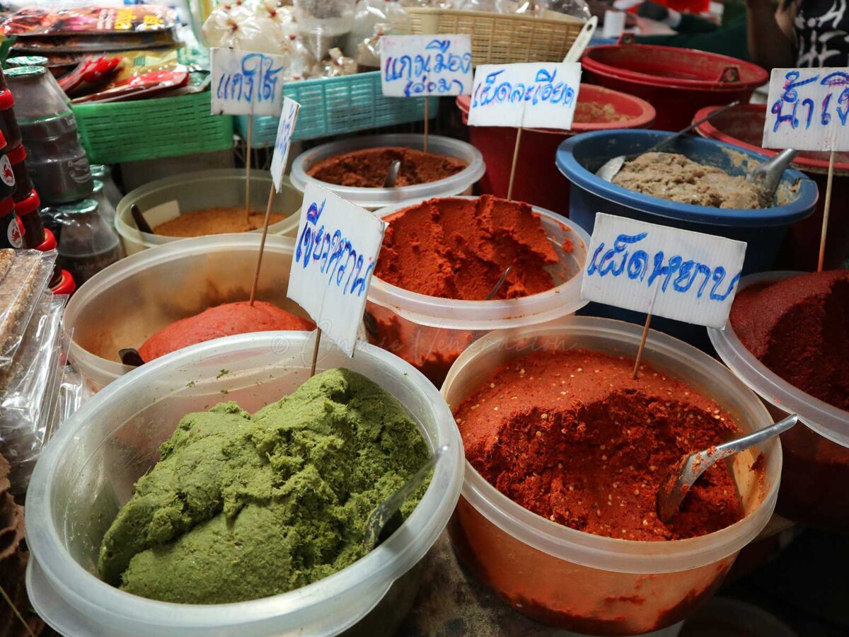 Curry pastes sold at a market in Chiang Mai, 2020.