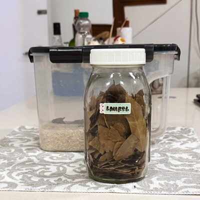 Jar of dried bay leaves (laurel)