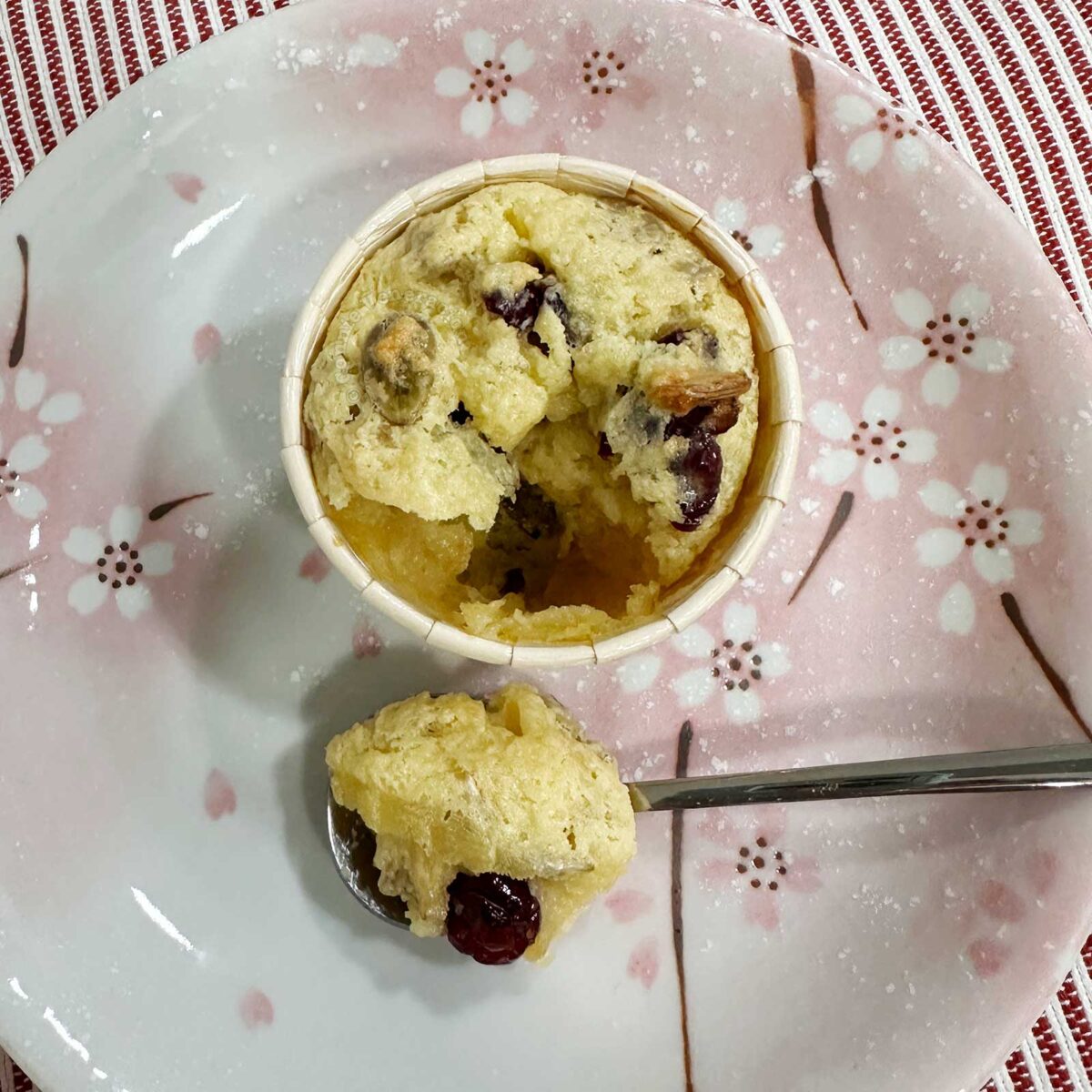 Muffin-sized milk bread pudding with cranberries, and sunflower and pumpkin seeds