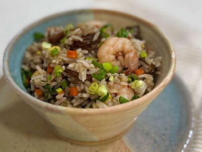 Shrimp, mushroom and sausage fried rice