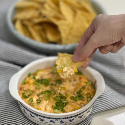 Cheese and corn dip with bacon and sausage