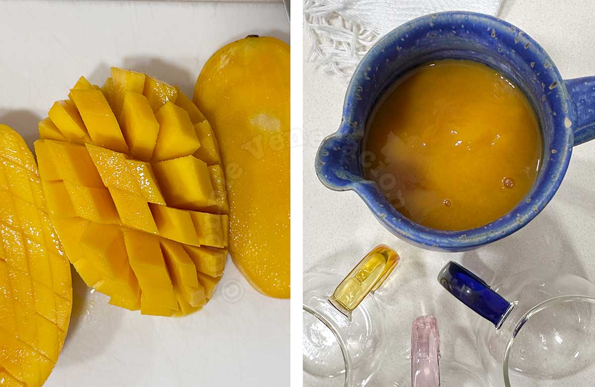 Cubed and pureed mango