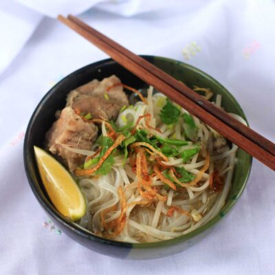 Pork ribs and rice noodle soup