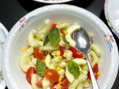 Cucumber, corn and tomato salad