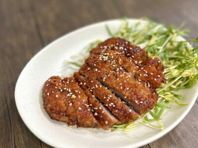 tonkatsu with hoisin and gochujang glaze