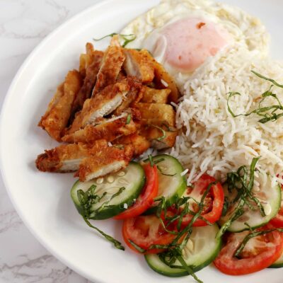 Chicksilog (fried chicken, rice and egg)