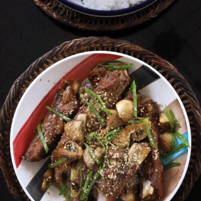 Pork ribs and mushrooms teriyaki