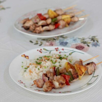 Chili lime chicken and pineapple skewers