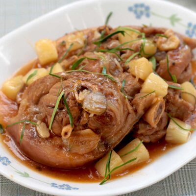 Pork hock stewed in balsamic-pineapple sauce
