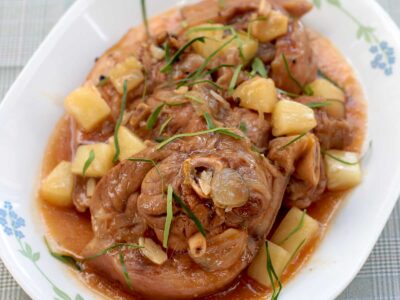 Pork hock stewed in balsamic-pineapple sauce