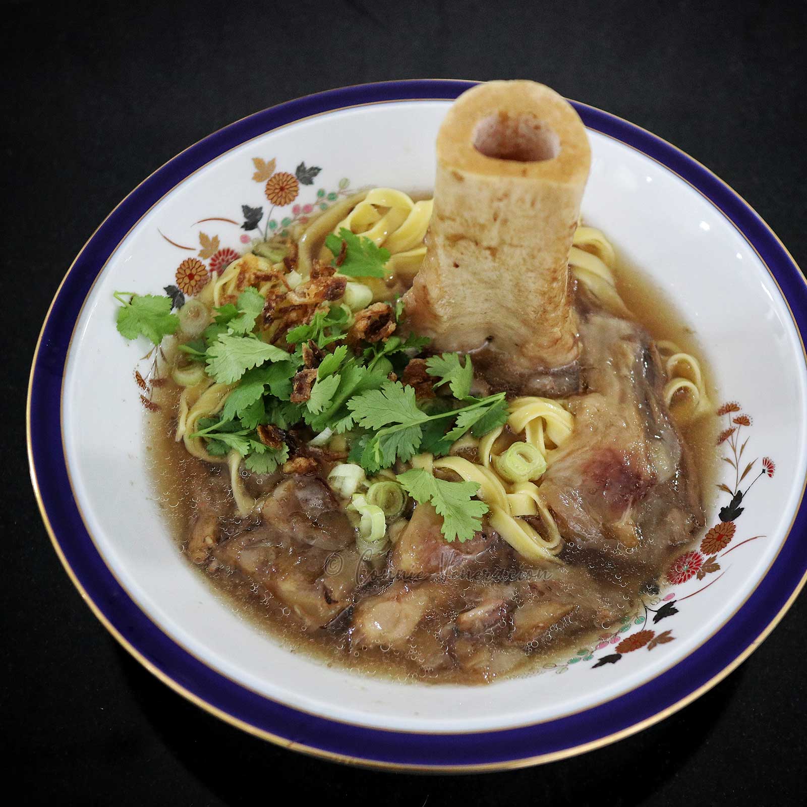 Beef tendon and bone marrow noodle soup