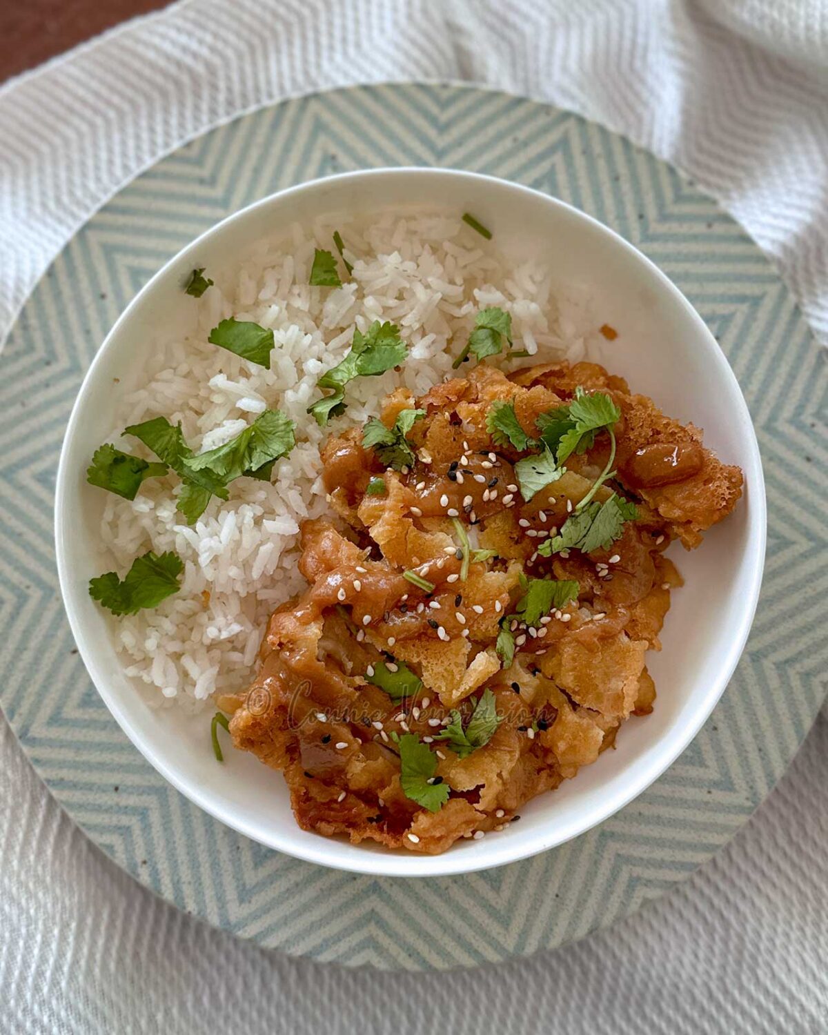 Lemongrass fried chicken rice bowl