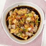 Steamed tuna and tofu with soy chili sauce