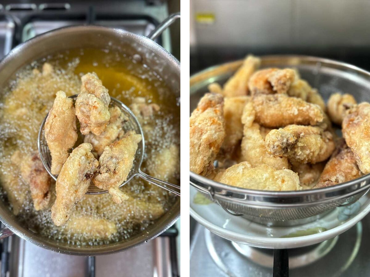 Chicken drumettes after second frying
