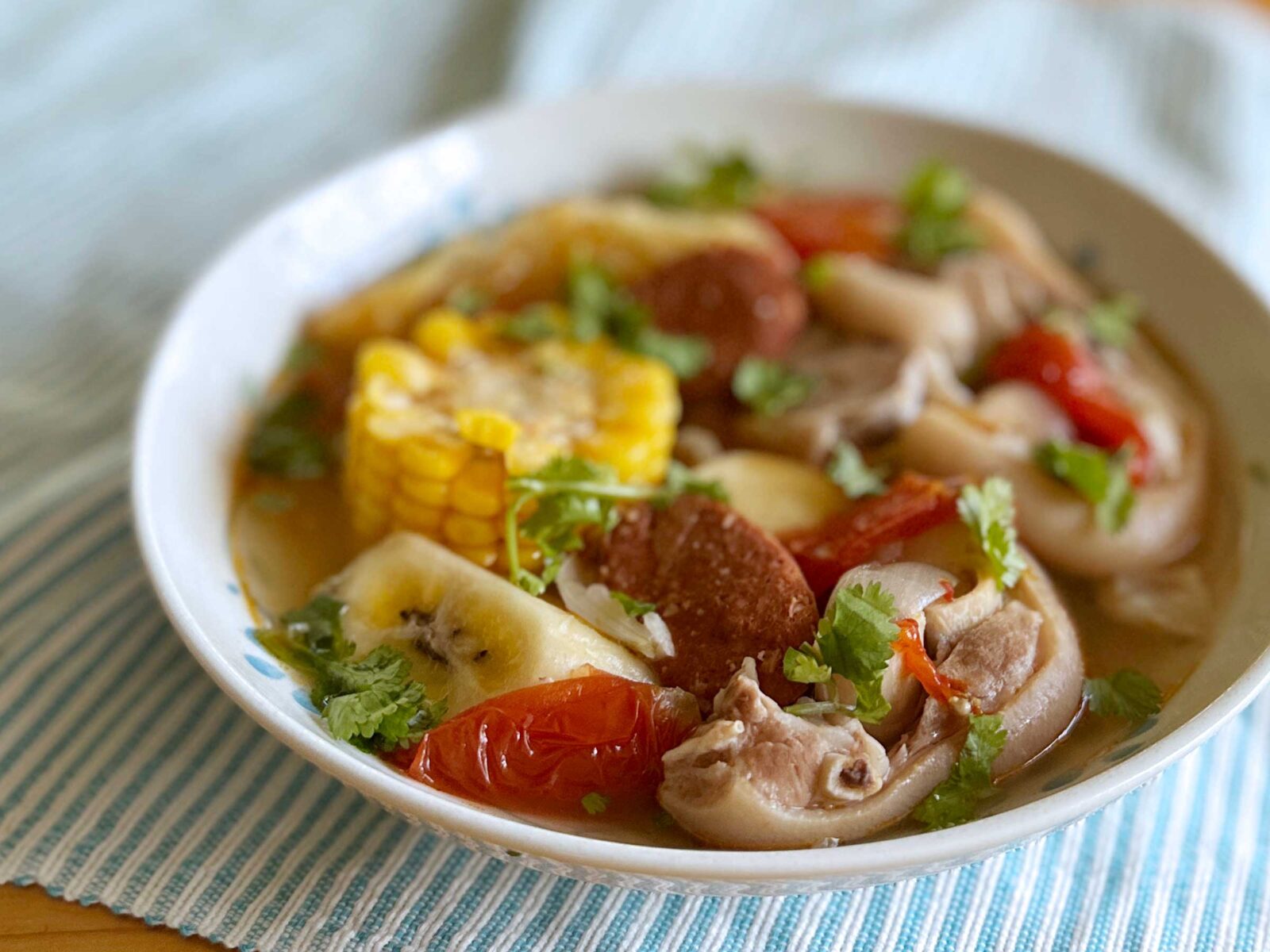 Sancocho-inspired slow cooked pork hock and vegetables
