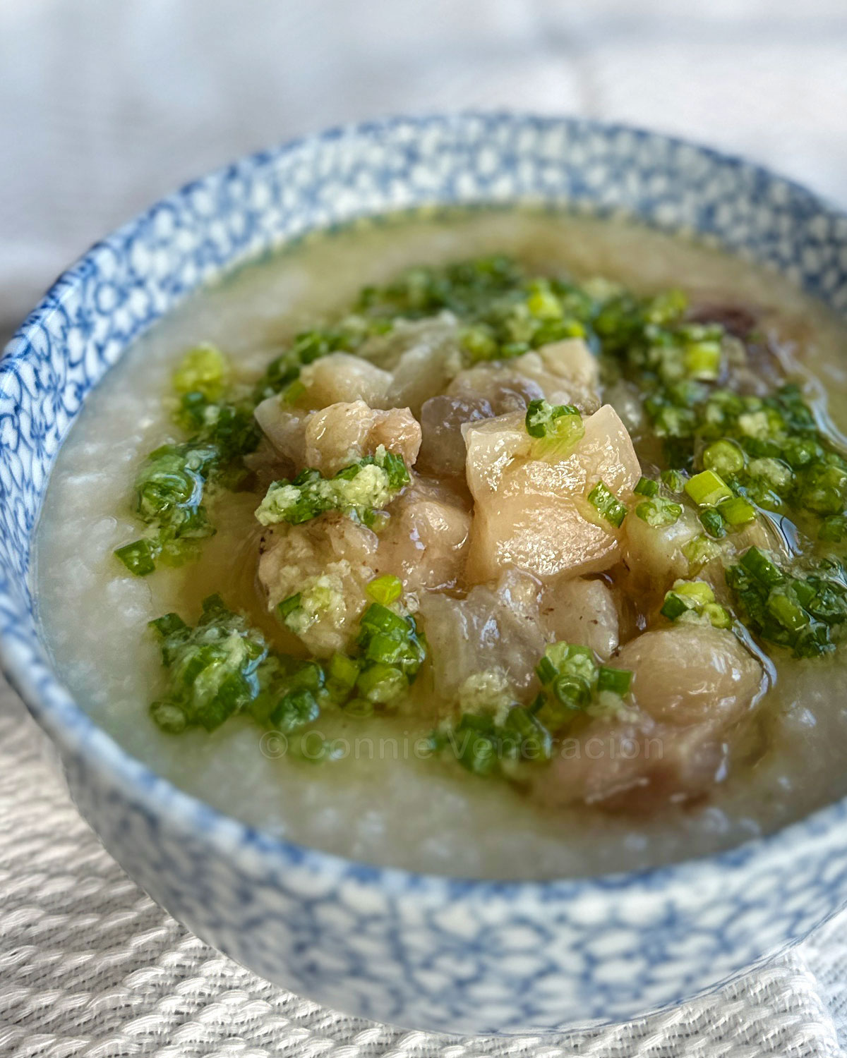 Congee with beef tendon and ginger scallion sauce